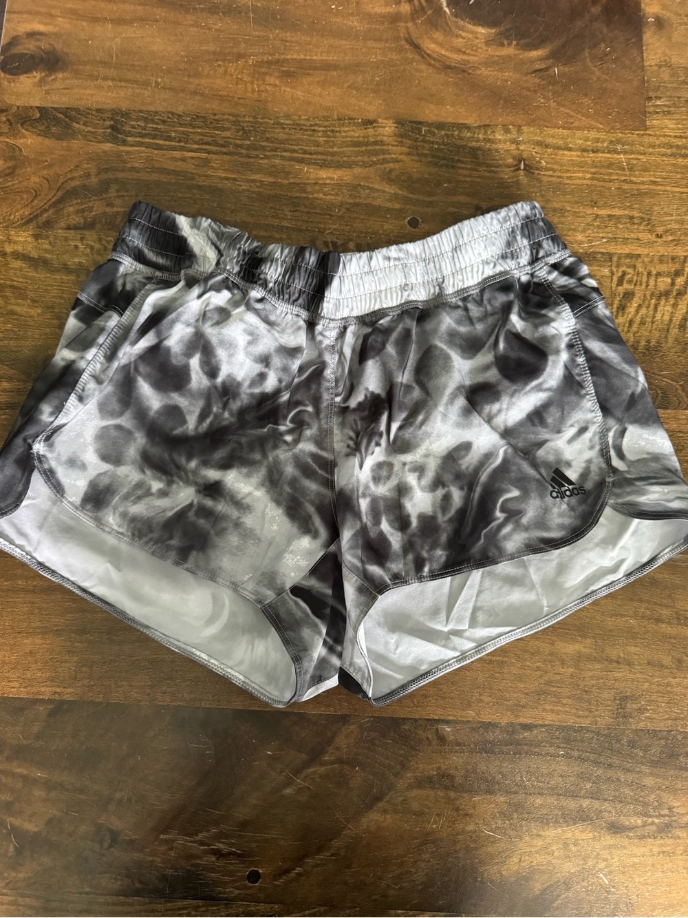 adidas Silver Gray Marble-Effect Athletic Shorts
